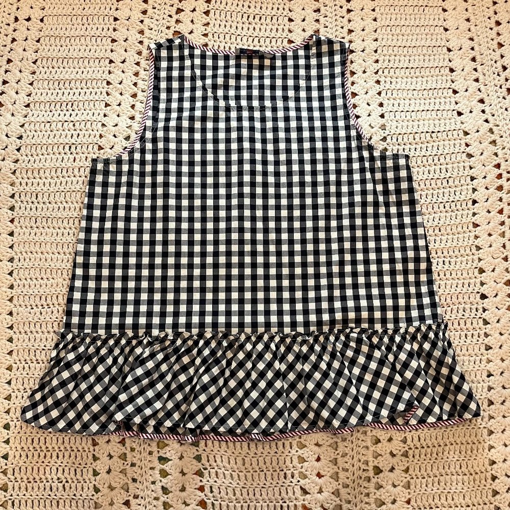 Vineyard Vines Black/White Gingham Sleeveless Flounce Shirt Size Large